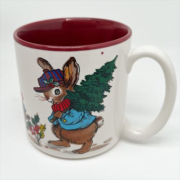 New In Box 1990 Creative Concepts Christmas Animal Mug - Rabbit Raccoon Squirrel - Picture 2 of 5
